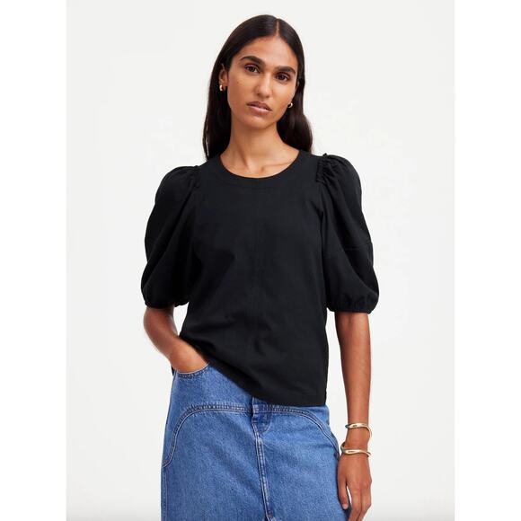J. Crew Tops - Madewell Puff Sleeve Tee Shirt Cotton Top Relaxed Minimalist Jet Black XXS NWT